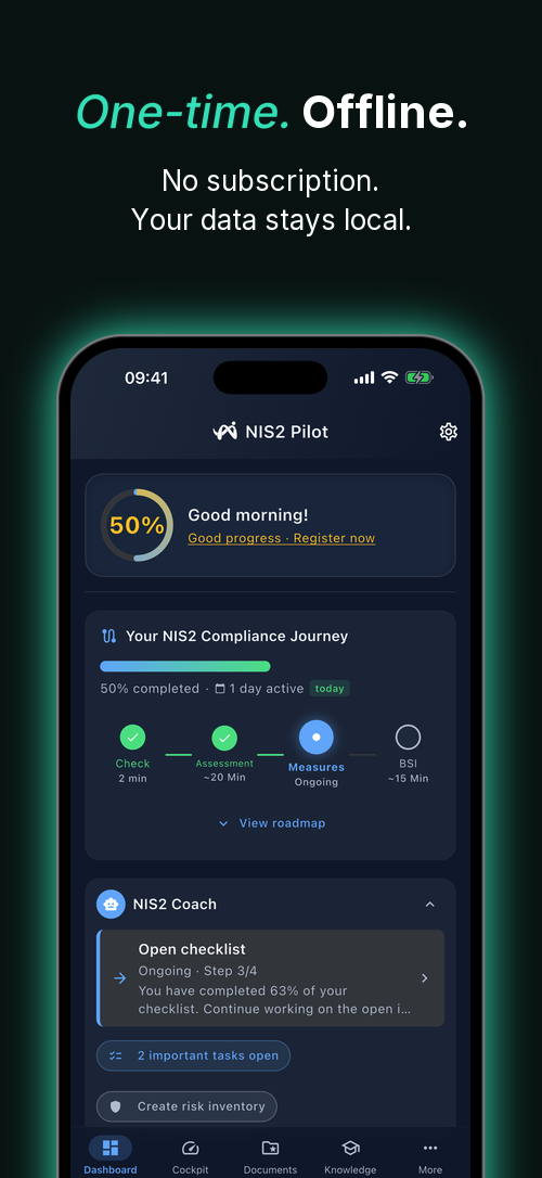 Dashboard: One-time purchase. Offline. No subscription.